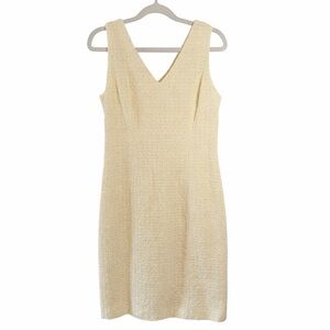 Anne Klein Cream Tweed Sheath Dress Small 4-6 Elegant Minimalist Office Chic